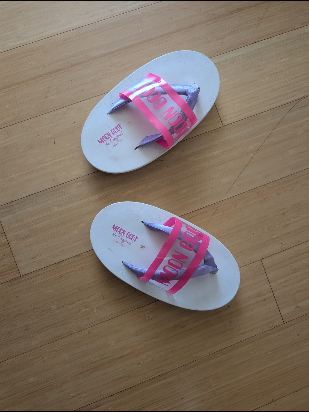 Moon Boot White Footbed Pink Strap Slide Sandals